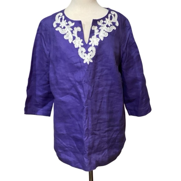 Talbots linen popover eyelet tunic top size 0X - Picture 2 of 11